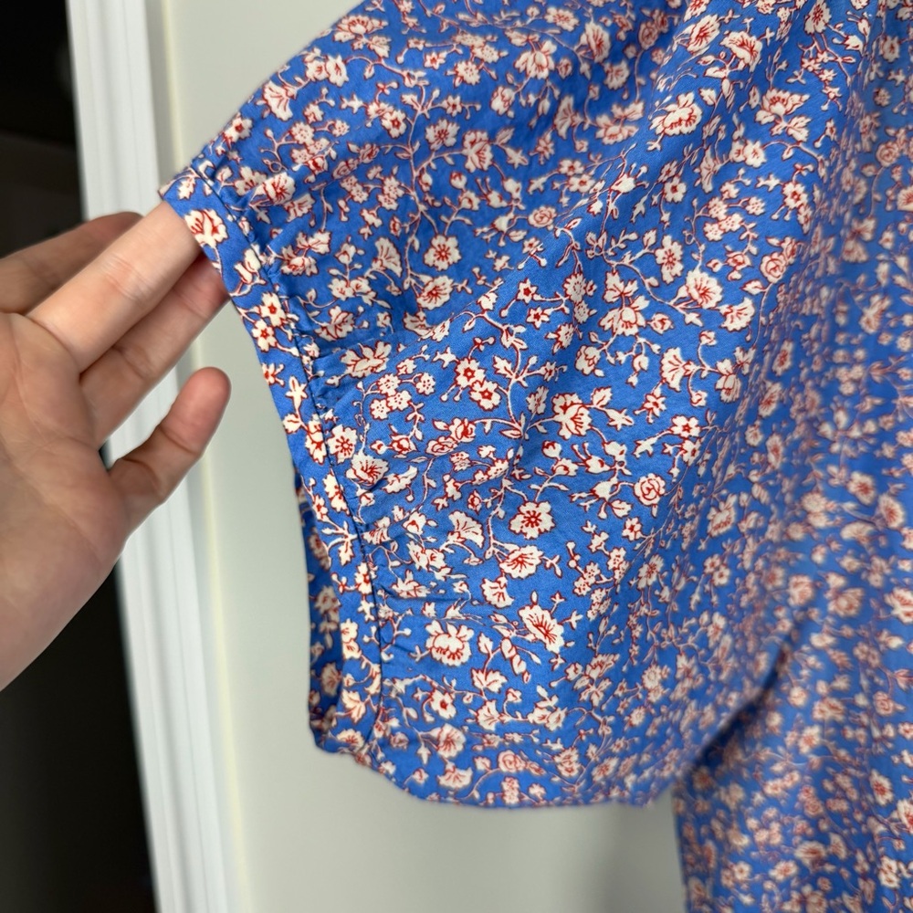 Madewell Floral Summer Vines Hermitage Blue Puff Sleeve VNeck Blouse Top Size XL - Picture 9 of 9